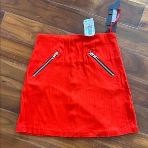 Motel Rocks Bright Red Mini Skirt with Silver Zips